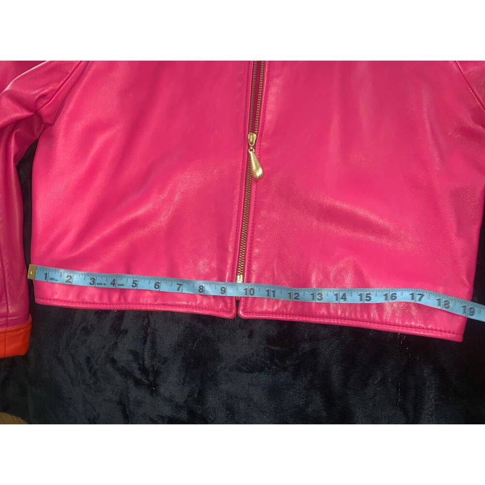 VINTAGE 80's UNWORN VAKKO PINK/ORANGE GLOVE LEATHER JACKET MOD S - Picture 11 of 11